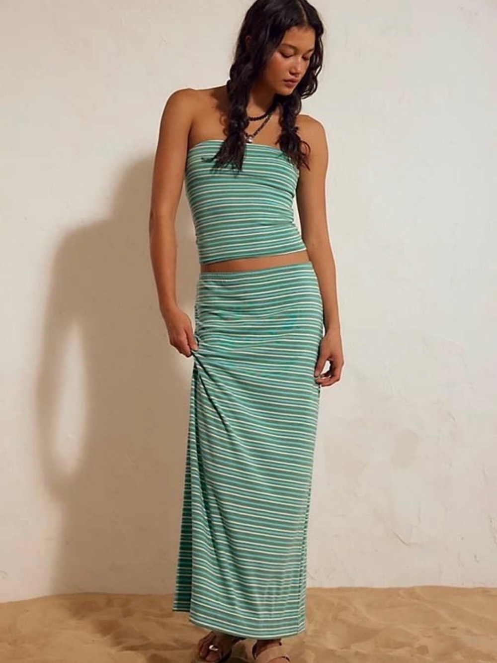 Striped Mint Green Maxi Skirt - Women's